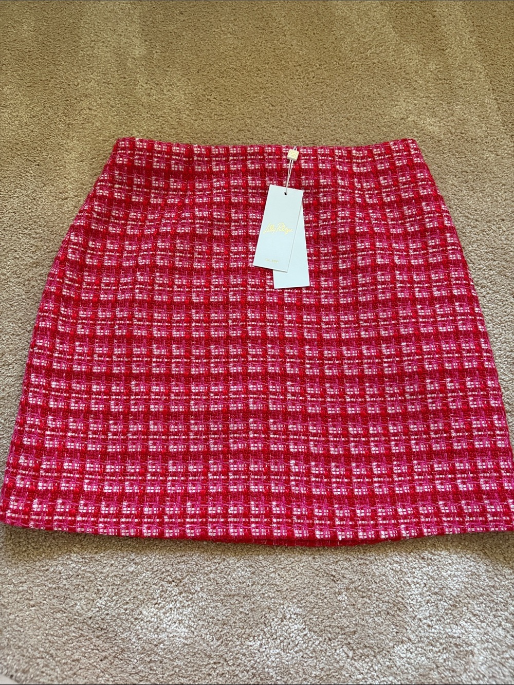 Lilly Pulitzer Kels Boucle Cranberry Red Tweed Mini Skirt